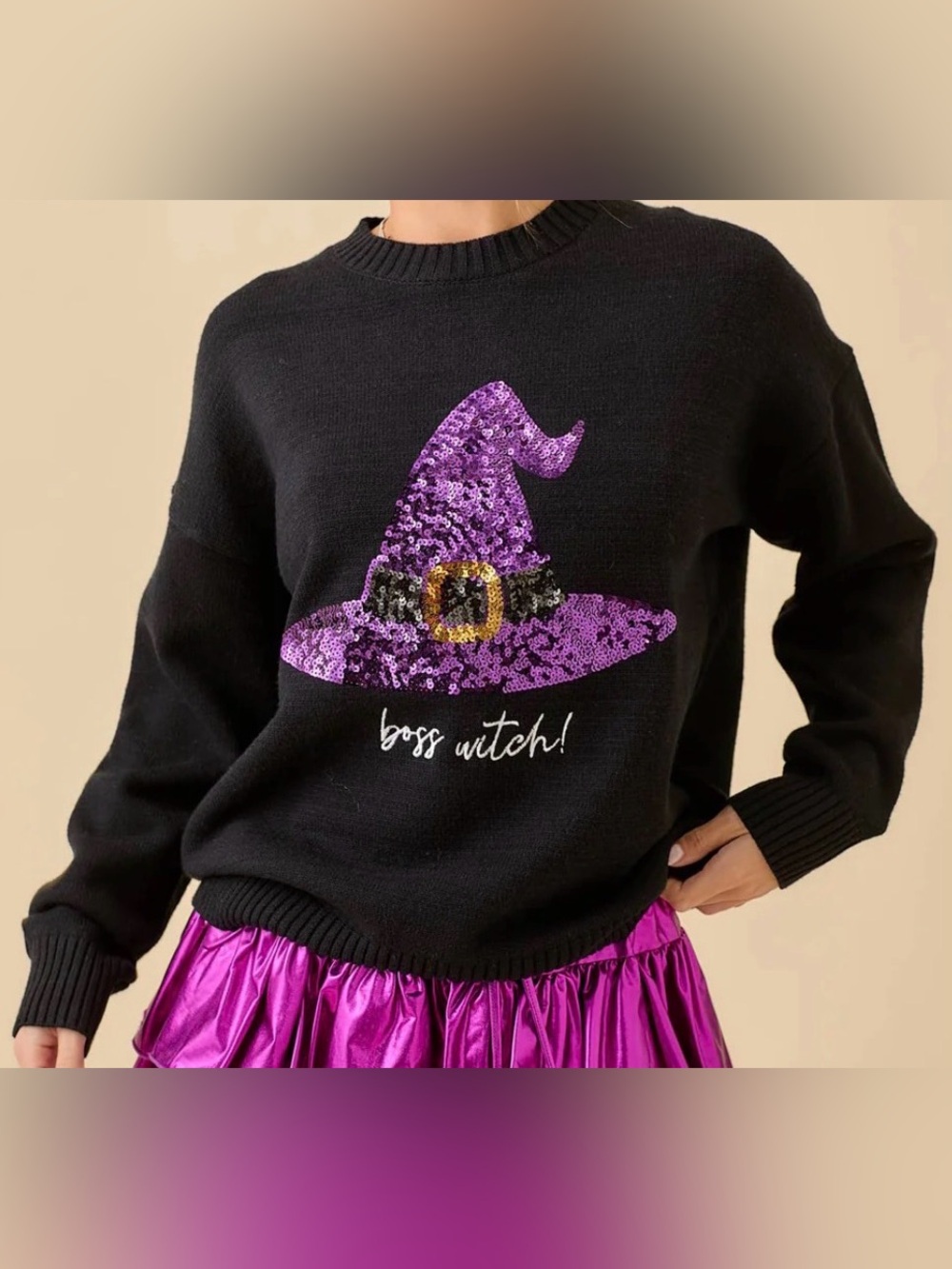 Boss Witch Sequined Sweater - size small - It’s absolutely bewitching! 🖤💜🖤💜